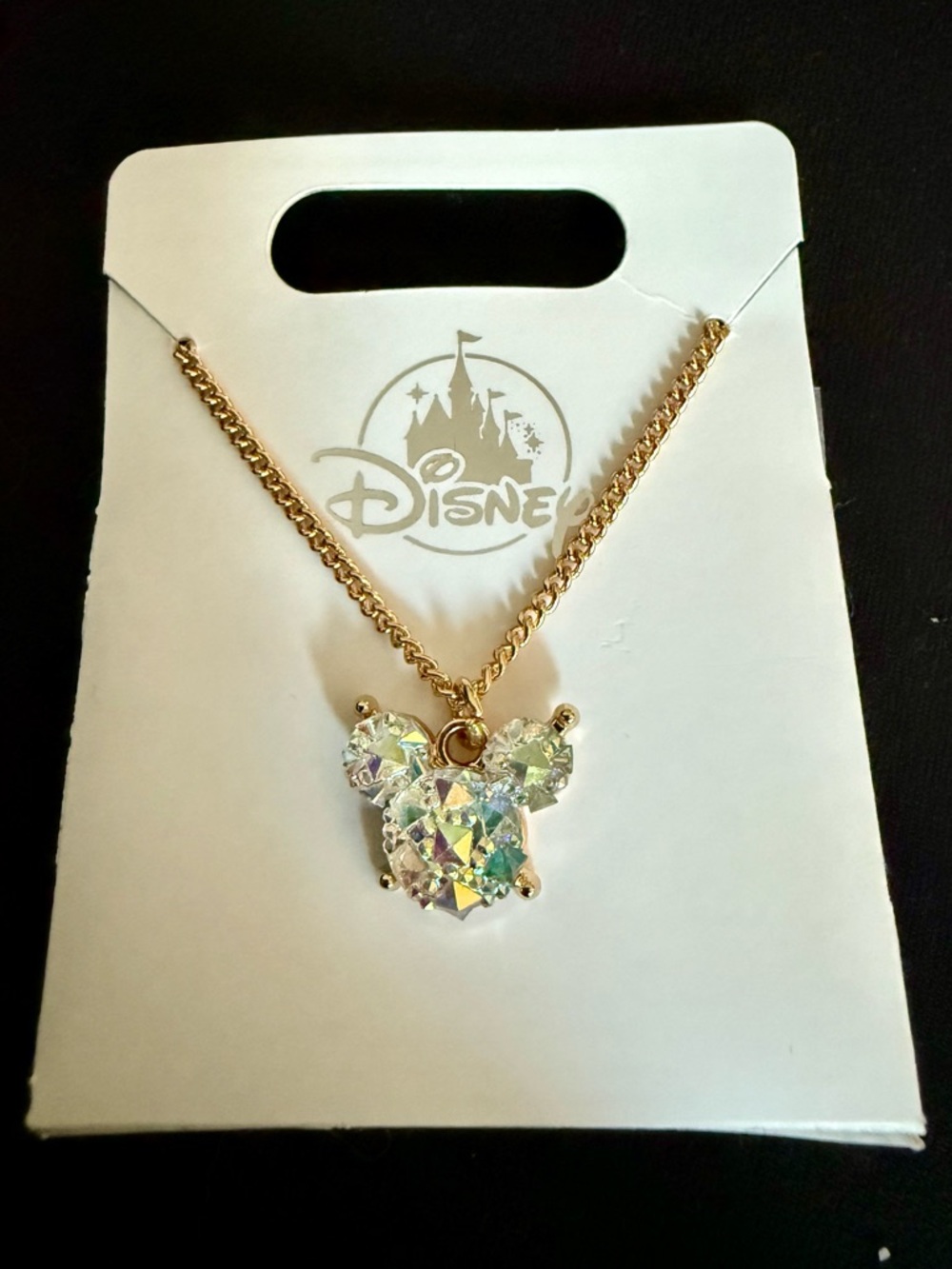 Disney Gold Crystal Mickey Pendant Necklace - Iridescent Stones - NWT